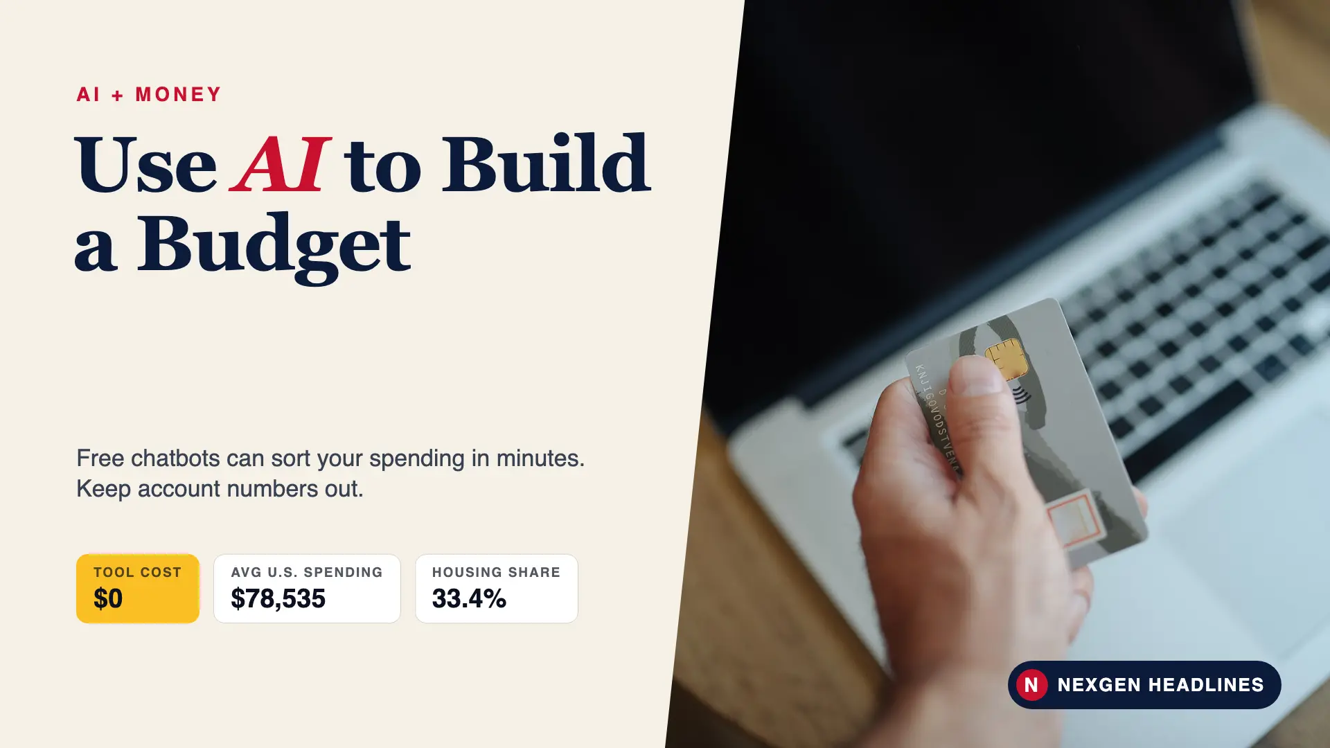 Person holding a credit card at a laptop: how to use AI to make a budget