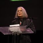 Poet Anne Carson reading at the 2024 National Book Awards finalist event