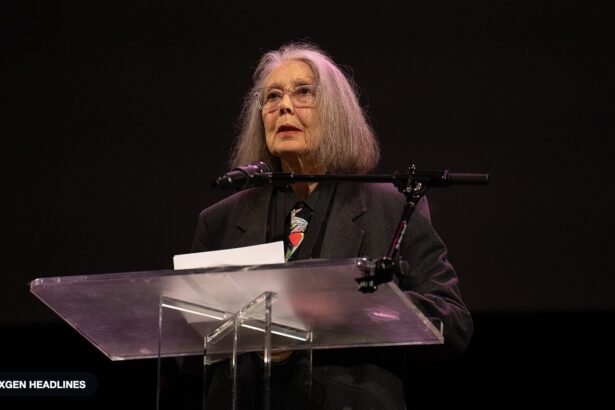 Poet Anne Carson reading at the 2024 National Book Awards finalist event