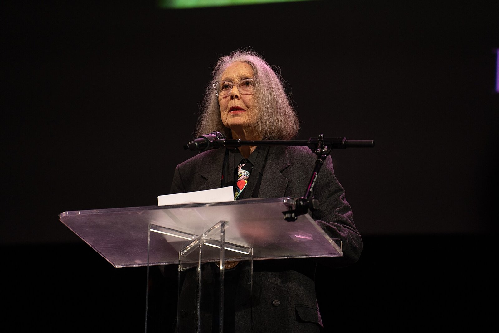 Poet Anne Carson reading at the 2024 National Book Awards finalist event
