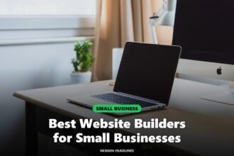 A laptop on a neat desk, ready to build a small business website