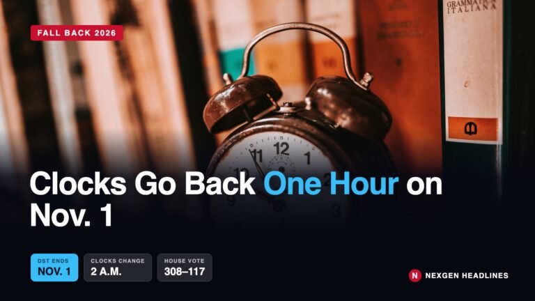 Clocks go back one hour on Nov. 1, 2026, when daylight saving time ends