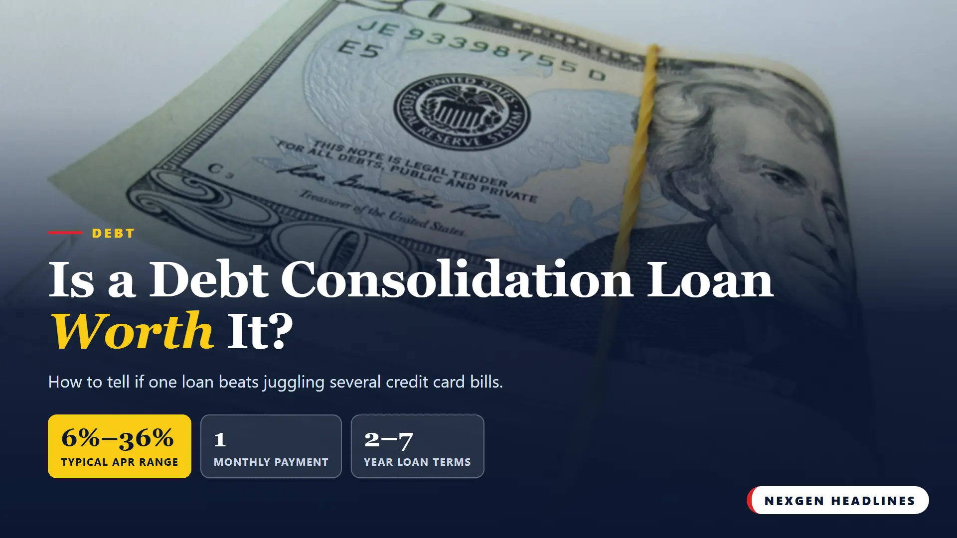Stack of U.S. dollar bills, with text: Is a debt consolidation loan worth it?