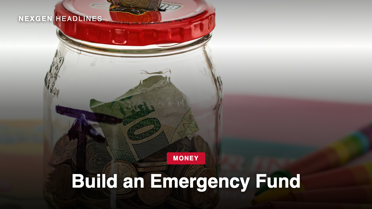 Glass savings jar with coins and a folded bill under a red lid