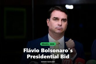 Brazilian Senator Flávio Bolsonaro speaking to reporters
