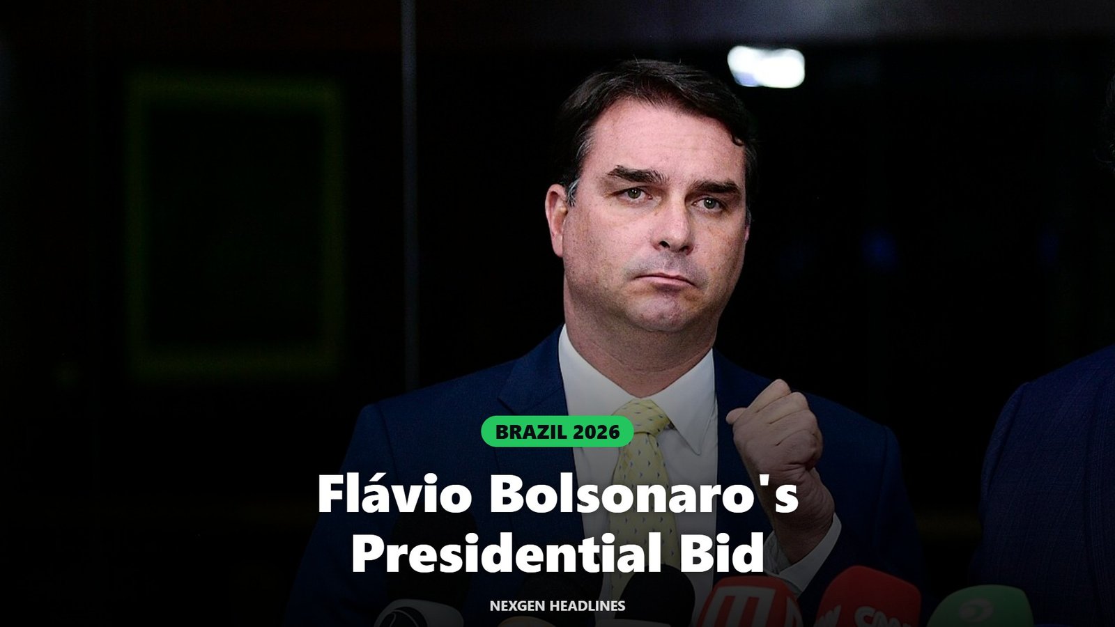 Brazilian Senator Flávio Bolsonaro speaking to reporters