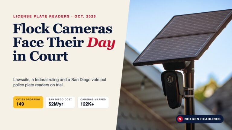 Flock Safety license plate reader camera with solar panel on a pole