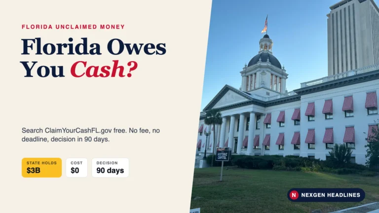 Old Florida Capitol in Tallahassee with a Florida unclaimed money headline
