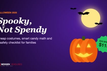 Jack-o-lantern under a full moon with average Halloween spend of $115