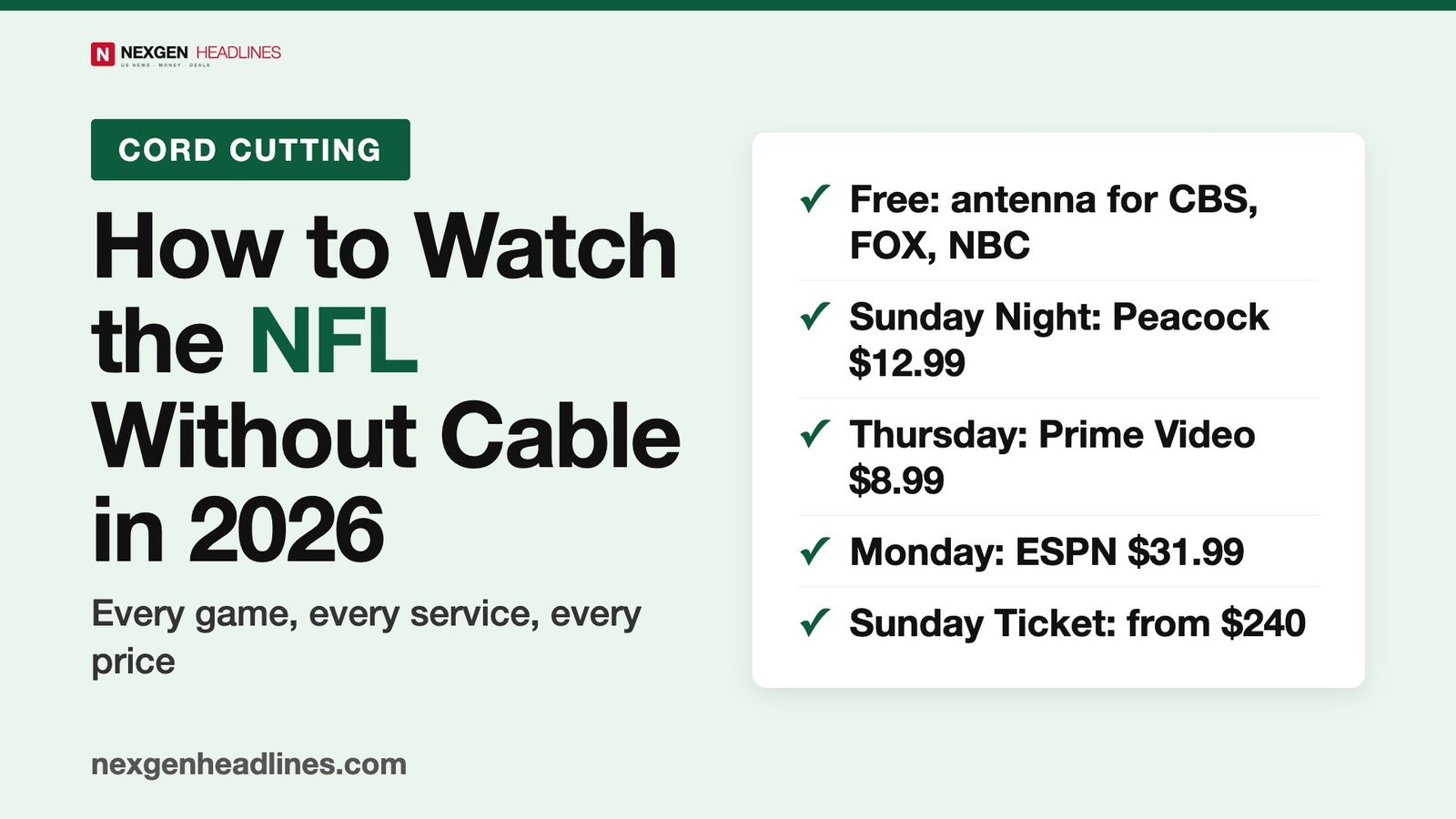 How to watch the NFL without cable in 2026: services and prices