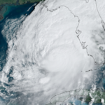 Satellite image of a hurricane over the Gulf of Mexico