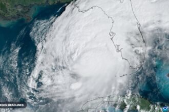 Satellite image of a hurricane over the Gulf of Mexico