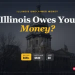 Illinois State Capitol in Springfield with an Illinois unclaimed money headline