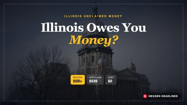 Illinois State Capitol in Springfield with an Illinois unclaimed money headline