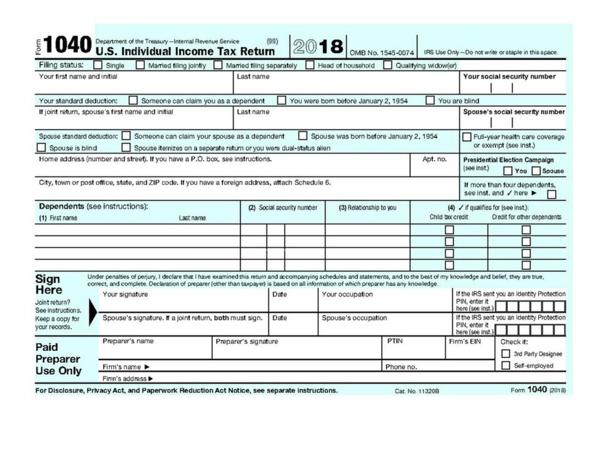 Top of an IRS Form 1040 (2018 version, file image)