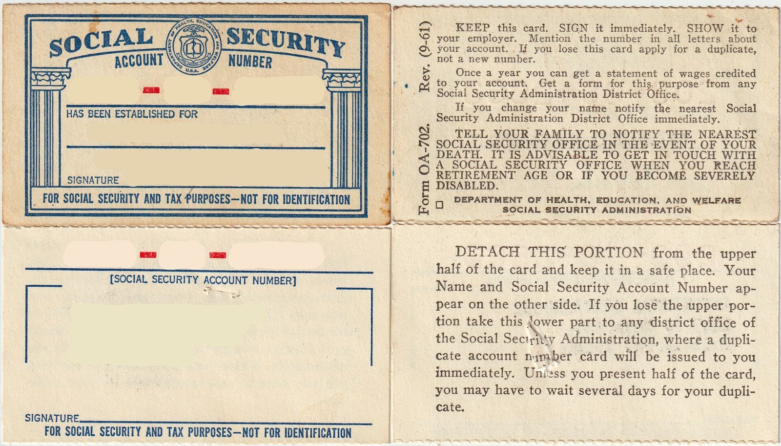 An old Social Security card from 1961