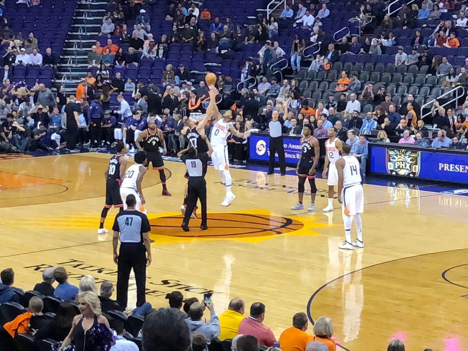 An NBA basketball game in an arena