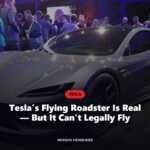Tesla Roadster with the headline: Tesla’s flying Roadster is real but it can’t legally fly