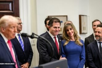 Michael Dell and Susan Dell smile as President Trump announces their Trump Accounts donation at the White House