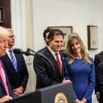 Michael Dell and Susan Dell smile as President Trump announces their Trump Accounts donation at the White House